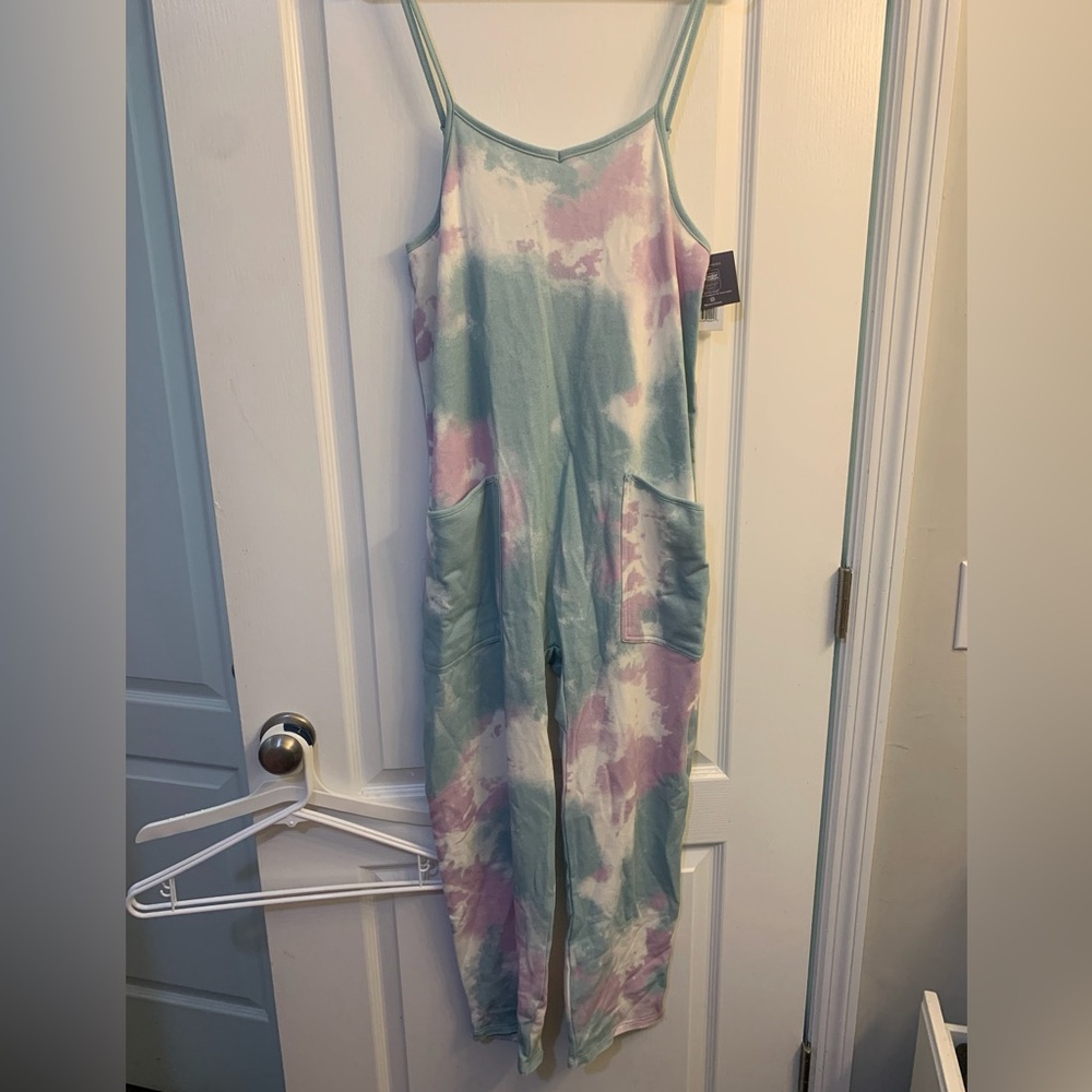 Grayson Threads Girls Blue Purple White Tie Dye Sleeveless Beach Jumpsuit NWT XL